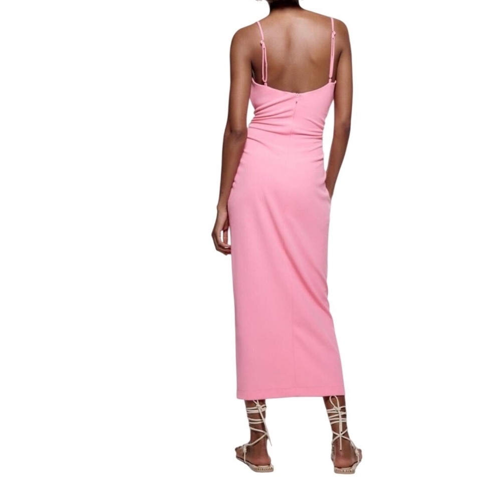 NWT Zara Draped Maxi Gown Dress Pink Ruched Bow Medium Event Wedding Coquette - Picture 6 of 10